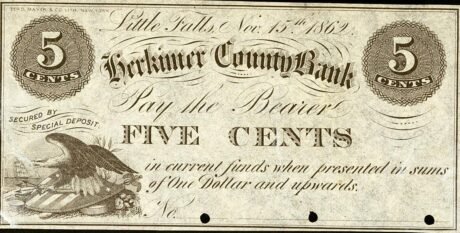 Аверс банкноты 5 центов Herkimer County Bank (Соединенные Штаты Америки) 1862 года