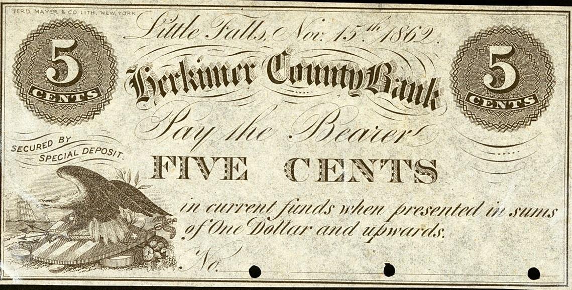 Аверс банкноты 5 центов Herkimer County Bank (Соединенные Штаты Америки) 1862 года