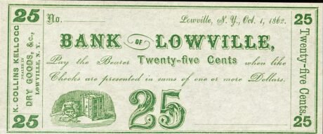 Аверс банкноты 25 центов Bank of Lowville (Соединенные Штаты Америки) 1862 года