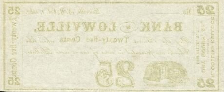 Реверс банкноты 25 центов Bank of Lowville (Соединенные Штаты Америки) 1862 года