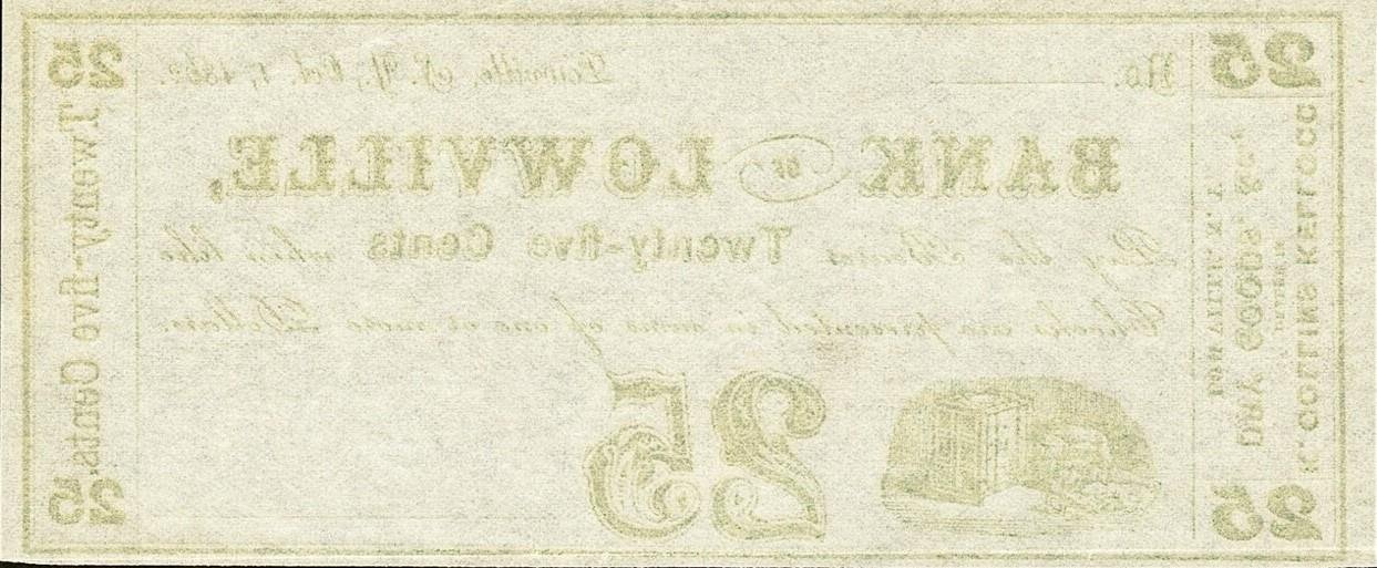 Реверс банкноты 25 центов Bank of Lowville (Соединенные Штаты Америки) 1862 года