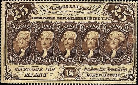 Аверс банкноты 25 центов «Postage Currency» — 1st issue (Соединенные Штаты Америки) 1862 года