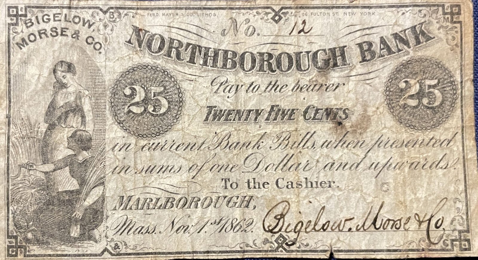 Аверс банкноты 25 центов Northborough Bank (Соединенные Штаты Америки) 1862 года