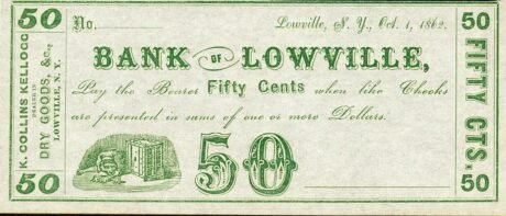 Аверс банкноты 50 центов Bank of Lowville (Соединенные Штаты Америки) 1862 года