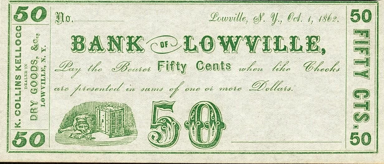 Аверс банкноты 50 центов Bank of Lowville (Соединенные Штаты Америки) 1862 года