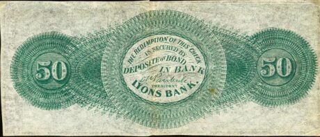 Реверс банкноты 50 центов Lyons Bank (Соединенные Штаты Америки) 1862 года