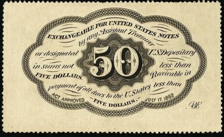 Реверс банкноты 50 центов «Postage Currency» — 1st issue (Соединенные Штаты Америки) 1862 года