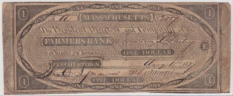 Аверс банкноты 1 доллар Farmers' Bank (Соединенные Штаты Америки) 1827 года