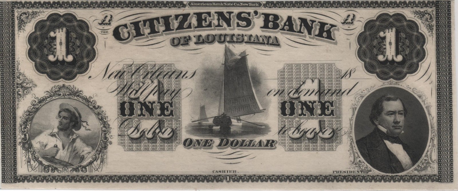 Аверс банкноты 1 доллар Citizens' Bank of Louisiana (Соединенные Штаты Америки) 1833 года