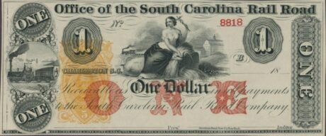 Аверс банкноты 1 доллар South Carolina Rail Road (Соединенные Штаты Америки) 1840 года