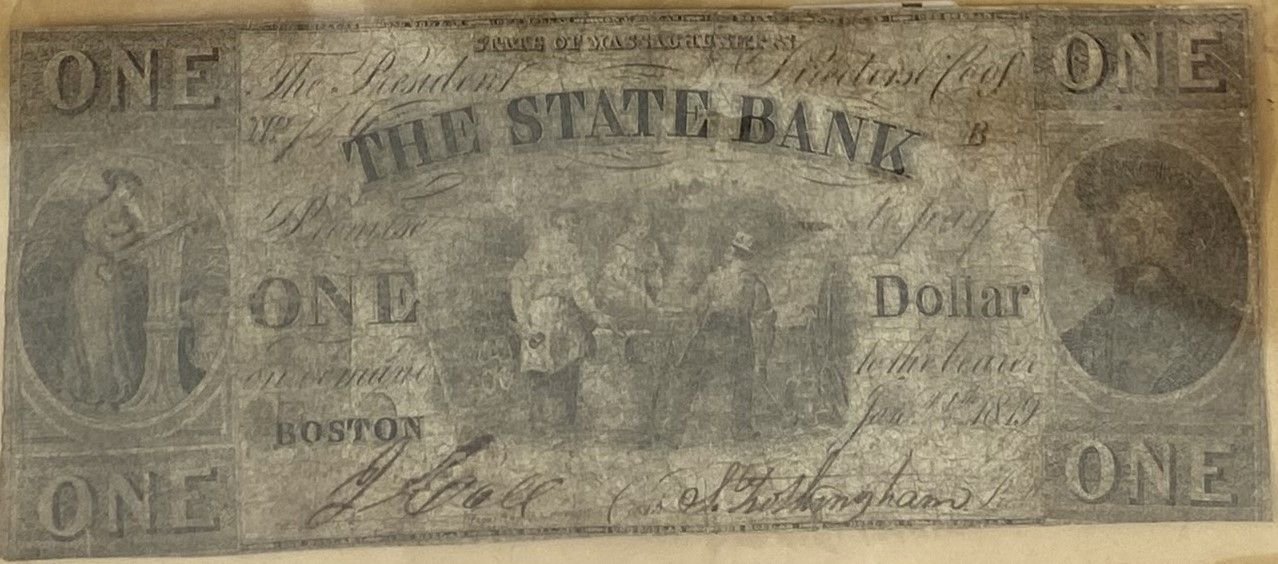 Аверс банкноты 1 доллар The State Bank - Massachusetts (Соединенные Штаты Америки) 1849 года