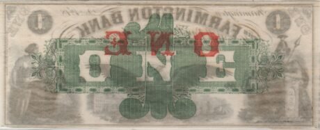 Реверс банкноты 1 доллар Farmington Bank (Соединенные Штаты Америки) 1851 года