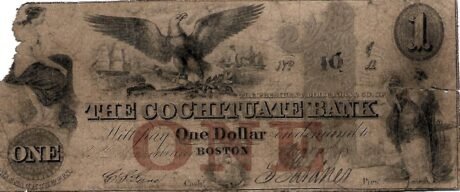 Аверс банкноты 1 доллар The Cochituate Bank (Соединенные Штаты Америки) 1853 года