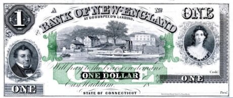 Аверс банкноты 1 доллар Bank of New-England at Goodspeed's Landing - Connecticut (Соединенные Штаты Америки) 1853 года