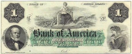 Аверс банкноты 1 доллар Bank of America - Rhode Island (Соединенные Штаты Америки) 1860 года