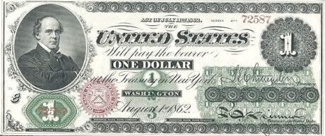 Аверс банкноты 1 доллар «Greenback» (Соединенные Штаты Америки) 1862 года