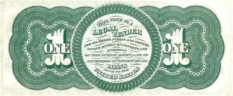 Реверс банкноты 1 доллар «Greenback» (Соединенные Штаты Америки) 1862 года