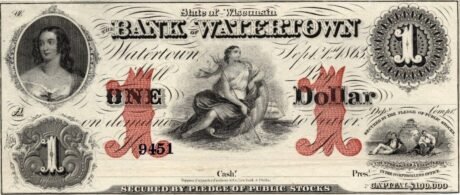 Аверс банкноты 1 доллар Bank of Watertown (Соединенные Штаты Америки) 1863 года