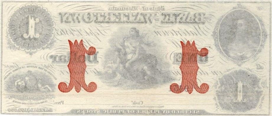 Реверс банкноты 1 доллар Bank of Watertown (Соединенные Штаты Америки) 1863 года