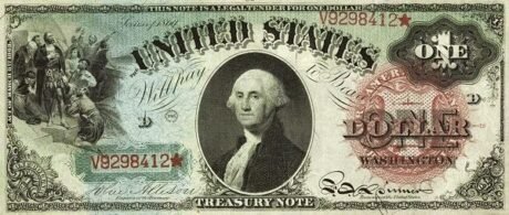 Аверс банкноты 1 доллар United States Treasury; «Rainbow Note» (Соединенные Штаты Америки) 1869 года