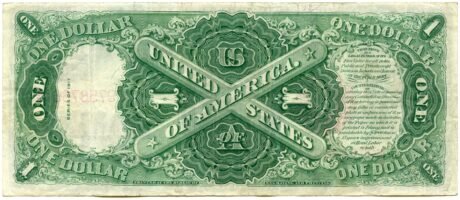 Реверс банкноты 1 доллар United States Note — «Saw-horse» (Соединенные Штаты Америки) 1874 года