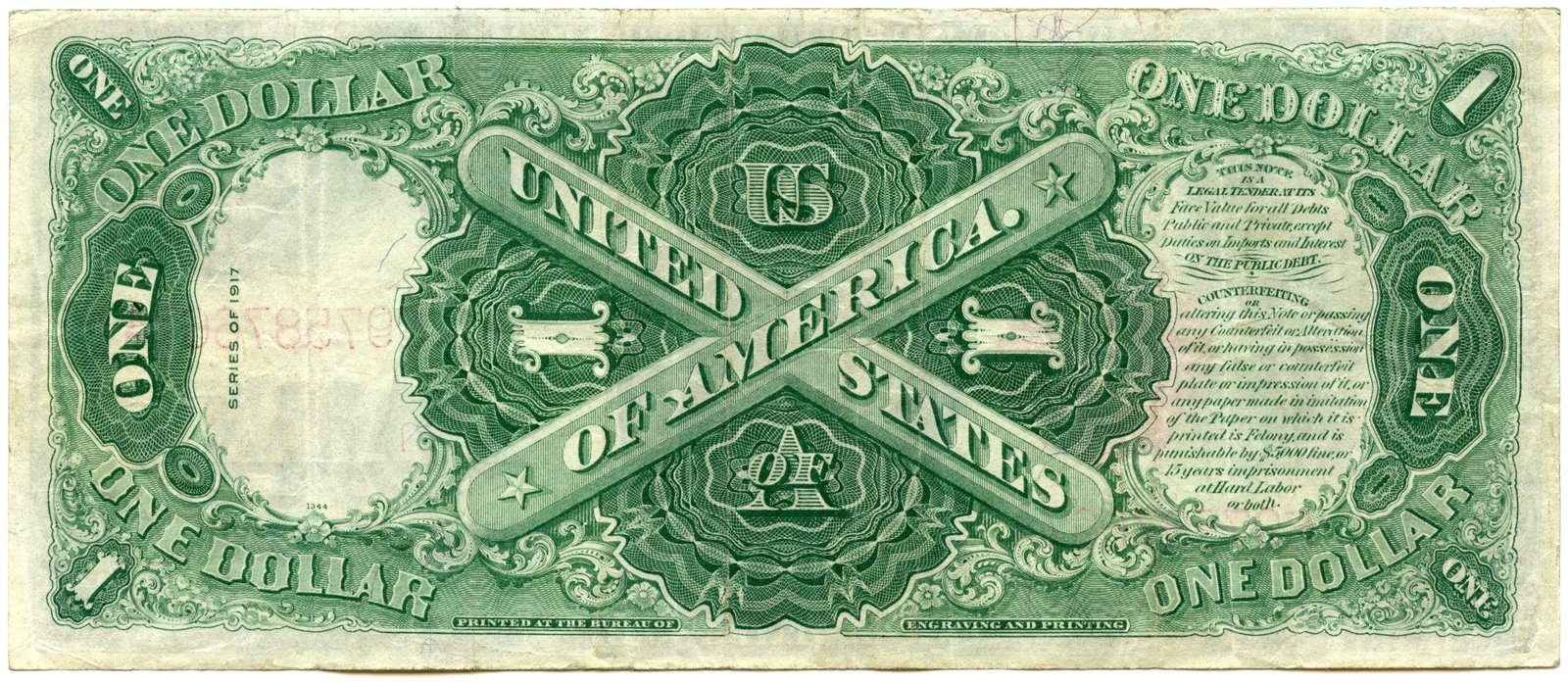 Реверс банкноты 1 доллар United States Note - 