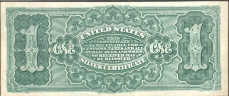 Реверс банкноты 1 доллар Silver Certificate — «Martha» (Соединенные Штаты Америки) 1886 года