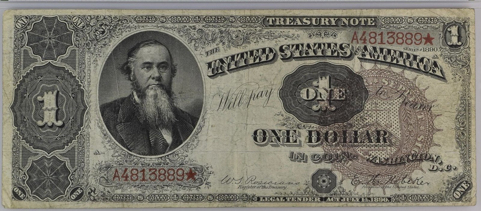 Аверс банкноты 1 доллар Treasury Note (Соединенные Штаты Америки) 1890 года