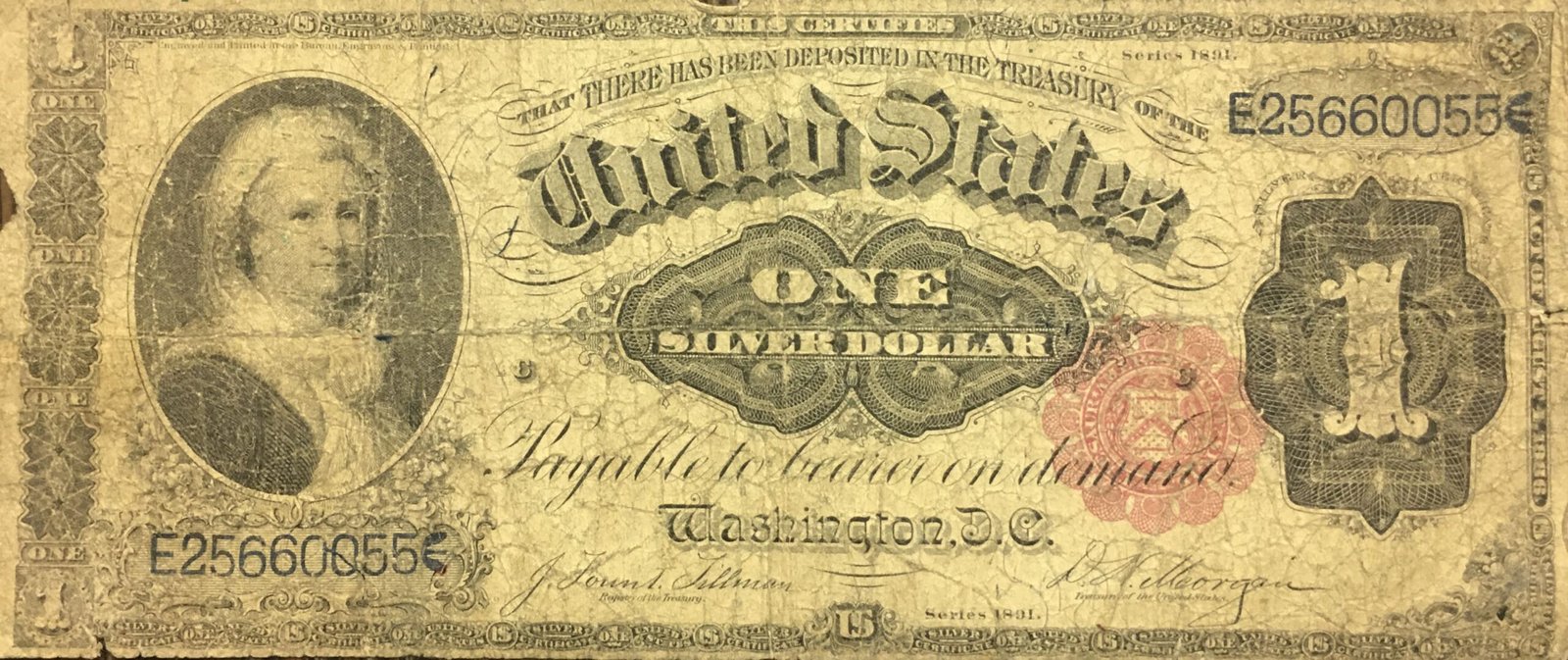 Аверс банкноты 1 доллар Silver Certificate (Соединенные Штаты Америки) 1891 года