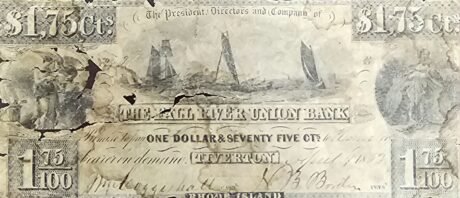 Аверс банкноты 1 доллар 75 центов Fall River Union Bank - Rhode Island (Соединенные Штаты Америки) 1853 года