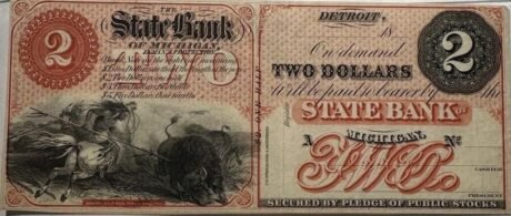 Аверс банкноты 2 долларов State Bank of Michigan (Соединенные Штаты Америки) 1859 года