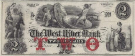 Аверс банкноты 2 долларов West River Bank - Vermont (Соединенные Штаты Америки) 1860 года