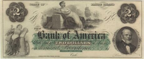 Аверс банкноты 2 долларов Bank of America - Rhode Island (Соединенные Штаты Америки) 1860 года