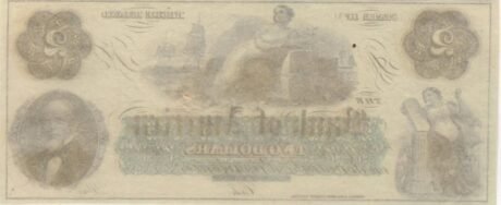 Реверс банкноты 2 долларов Bank of America - Rhode Island (Соединенные Штаты Америки) 1860 года