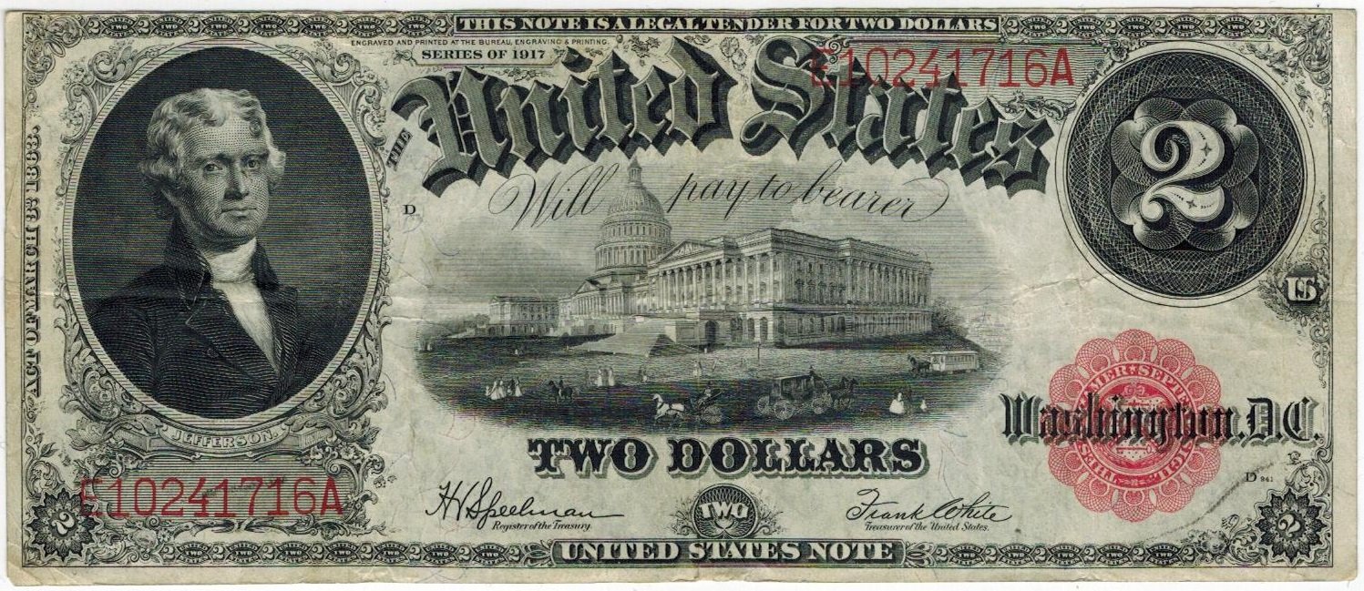 Аверс банкноты 2 долларов United States Note (Соединенные Штаты Америки) 1874 года