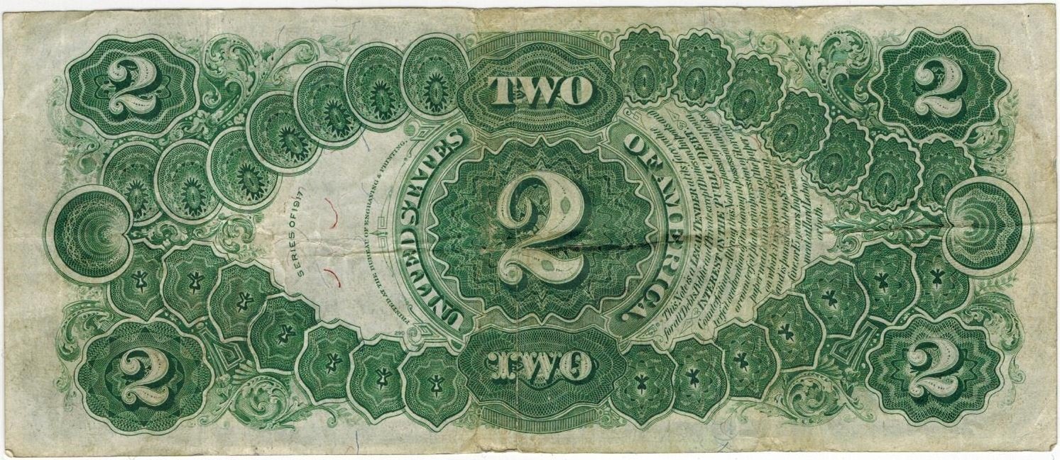 Реверс банкноты 2 долларов United States Note (Соединенные Штаты Америки) 1874 года