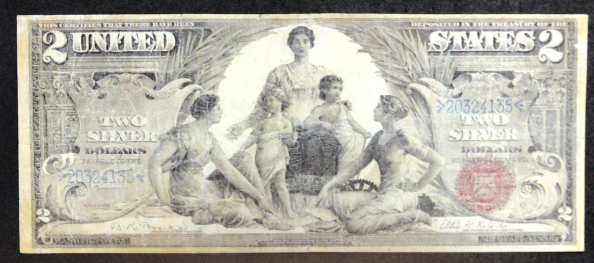 Аверс банкноты 2 долларов Silver Certificate; 