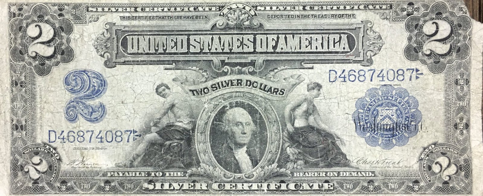 Аверс банкноты 2 долларов Silver Certificate (Соединенные Штаты Америки) 1899 года