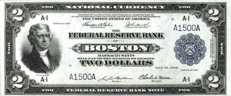 Аверс банкноты 2 долларов Large-Size Federal Reserve Bank Note (Соединенные Штаты Америки) 1918 года