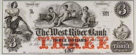 Аверс банкноты 3 долларов West River Bank - Vermont (Соединенные Штаты Америки) 1860 года