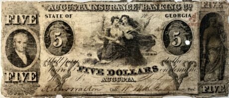 Аверс банкноты 5 долларов Augusta Insurance and Banking Co. (Соединенные Штаты Америки) 1850 года