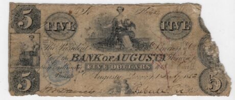Аверс банкноты 5 доллар Bank of Augusta (Соединенные Штаты Америки) 1850 года