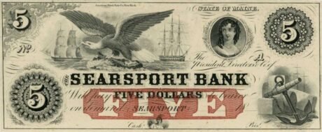Аверс банкноты 5 долларов Searsport Bank - Maine (Соединенные Штаты Америки) 1853 года
