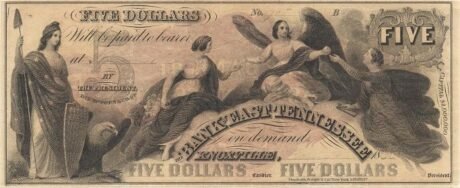 Аверс банкноты 5 dolarów Bank of East Tennessee (Stany Zjednoczone Ameryki) 1855