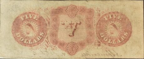 Реверс банкноты 5 dolarów Bank of Charleston - Wirginia (Stany Zjednoczone Ameryki) 1858
