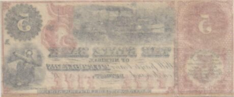 Реверс банкноты 5 долларов State Bank of Michigan (Соединенные Штаты Америки) 1859 года