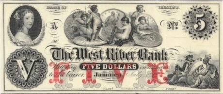 Аверс банкноты 5 долларов West River Bank - Vermont (Соединенные Штаты Америки) 1860 года