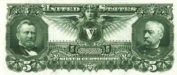 Реверс банкноты 5 долларов Silver Certificate; 