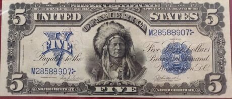 Аверс банкноты 5 долларов Silver Certificate — «Indian Chief Note» (Соединенные Штаты Америки) 1899 года