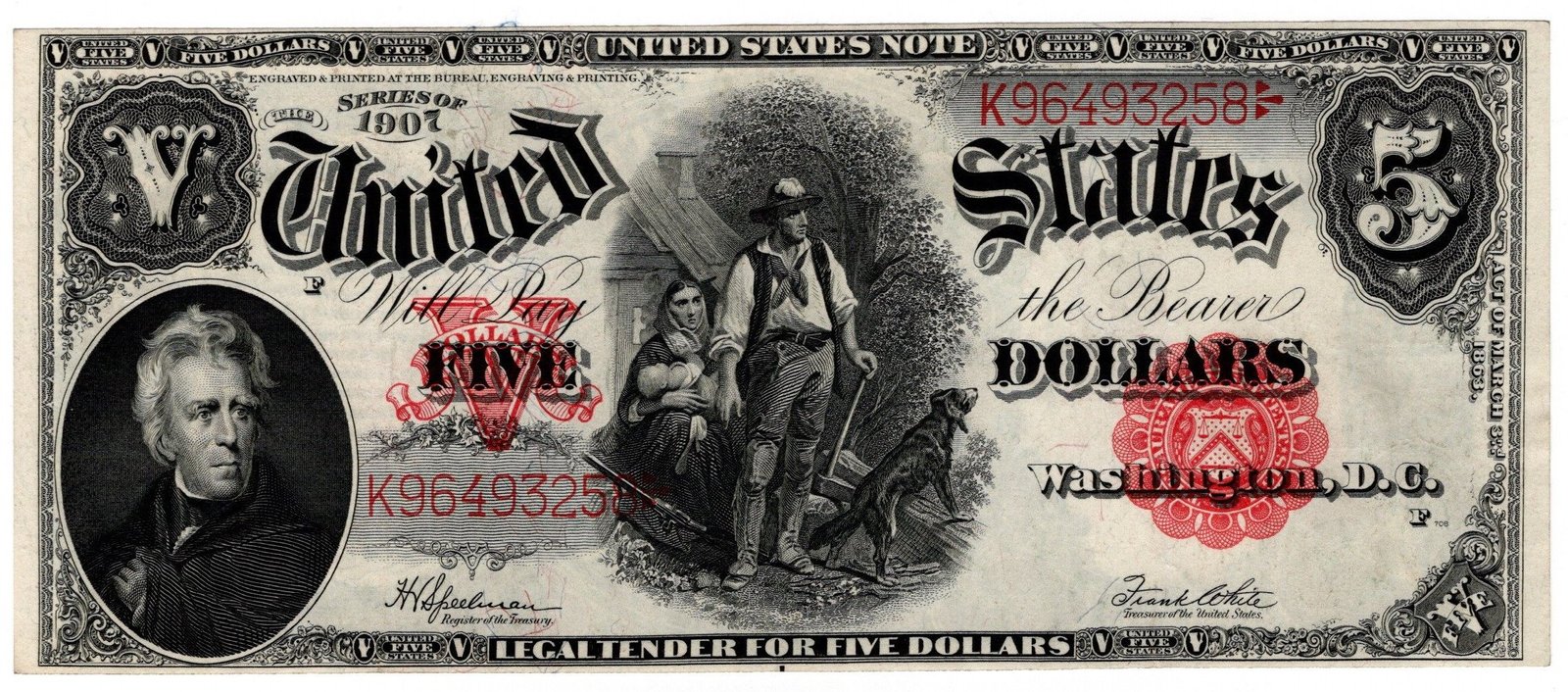 Аверс банкноты 5 долларов United States Note - 